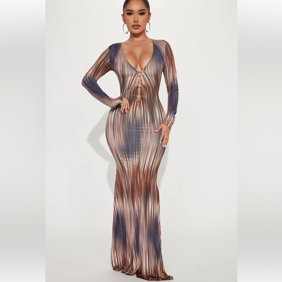 Fashion nova Trying To Impress Maxi Dress - Brown/combo - Picture 1 of 8